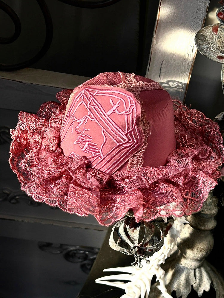 White Gothic Lolita Gravestone Embroidery Hat