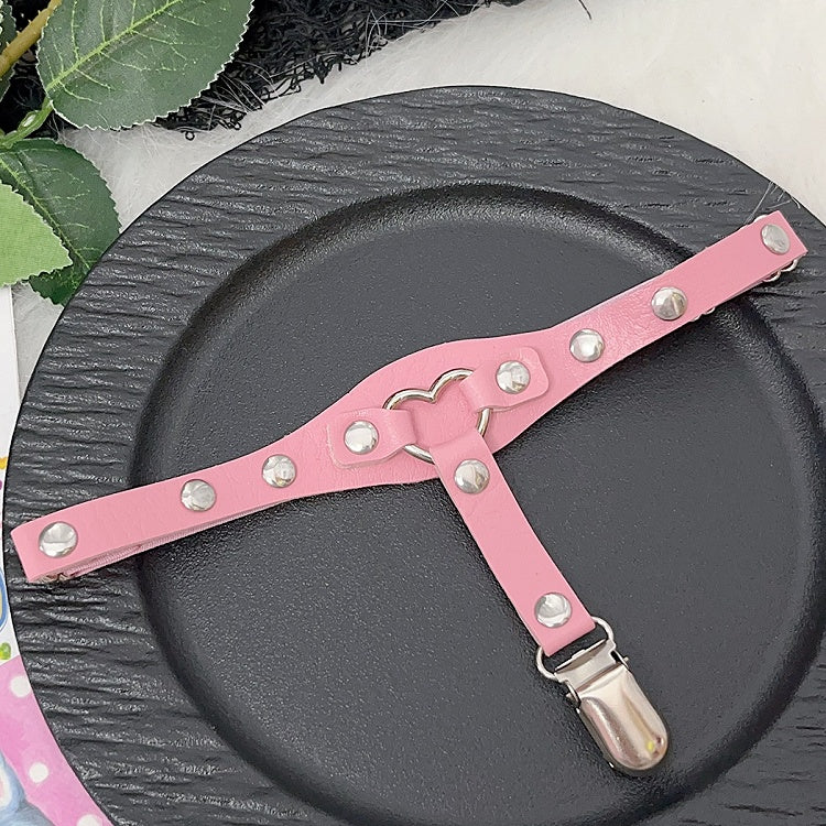 Strumpfband Schwarz/Weiß/Rosa Herznieten Glamouröses Bein PU Verziert Y2K