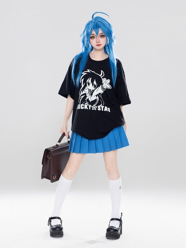 T-Shirt Print Schwarzes Mädchen und Cartoon-Buchstabe