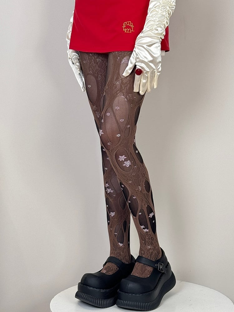 Y2Kタイツの詳細 非対称のホワイト/ベージュ/ブラック/ブラウンデザイン カットアウト