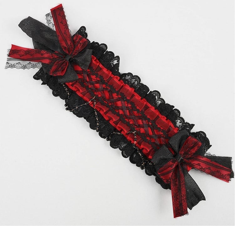 Red Lace Ruffled Black Hairband