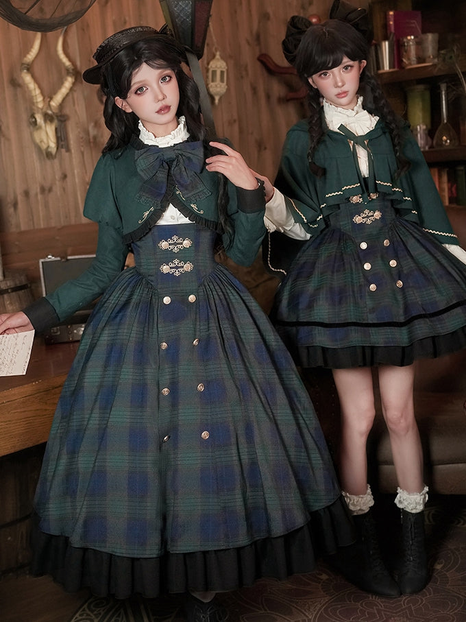 JSK Lolita Set + - Under Bust Preppy Version Style Long Green