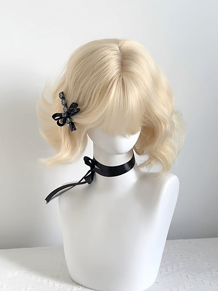 Blonde Short Wavy Curly Wig with Air Bangs - Sleepy Fish