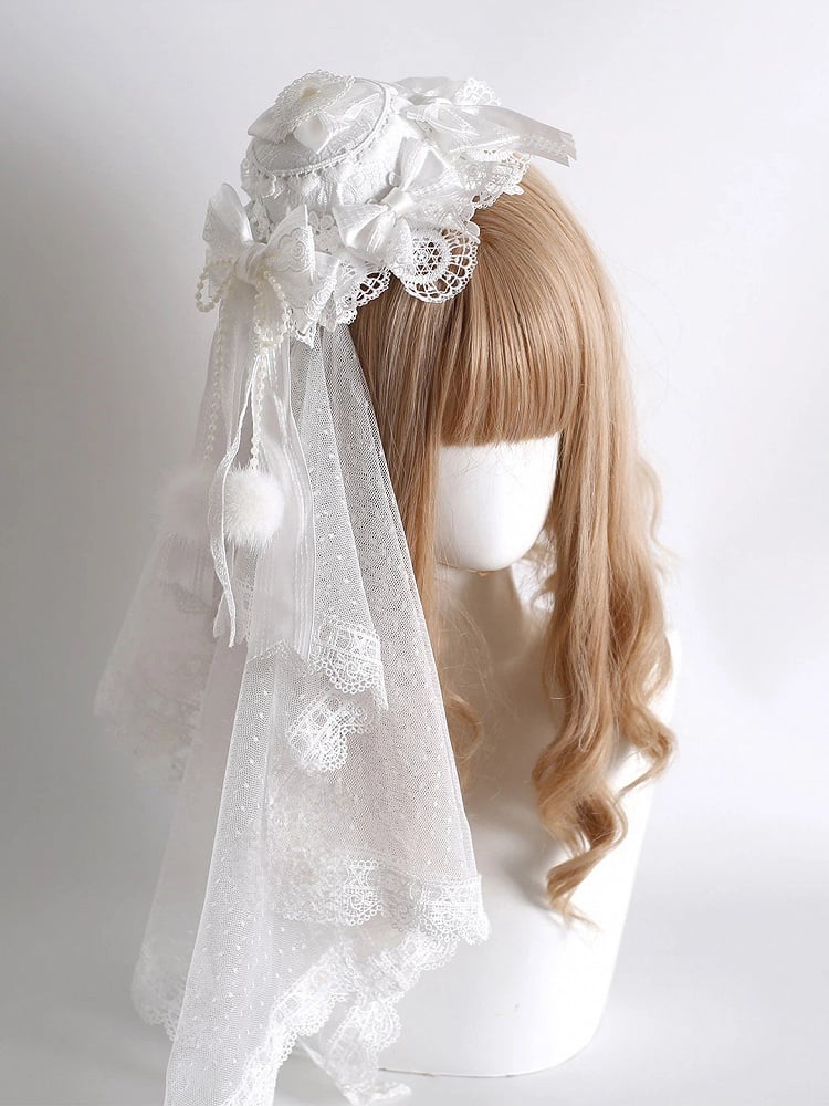 (Elegant with Shiro Hat Sweet Style) Veil Bow Lace Removable Mini