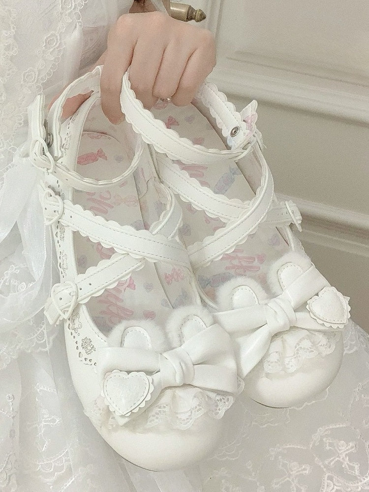 Janes White Crisscross Low-heel Straps in Mary PU with