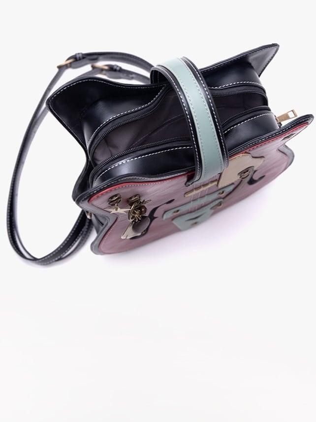 With Guitar-Shaped Chain Tote Bag 2-Way Red Feather Metal Vintage Accents