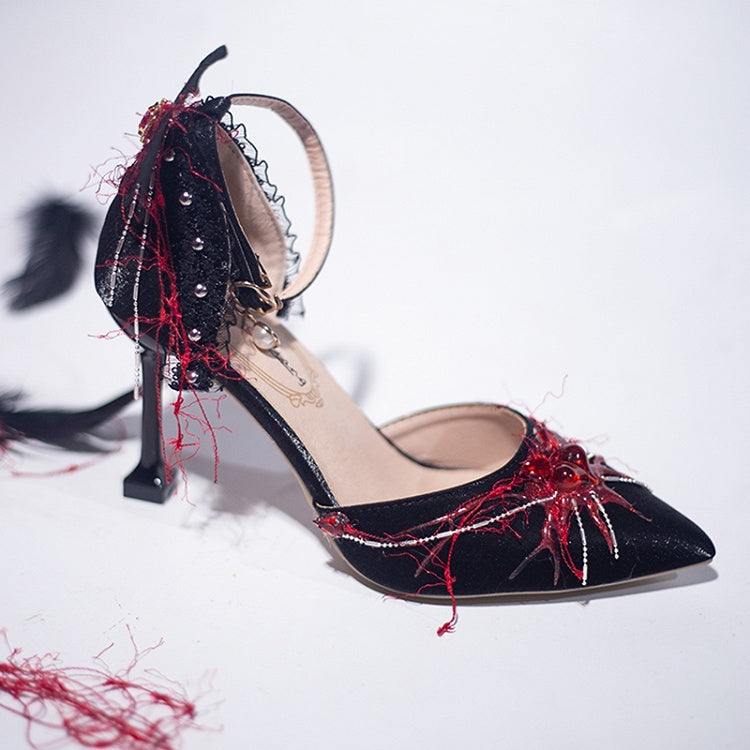 Spider Heels Gothic Spitz Herz Design Zehe Verziert Lolita Hohe 5CM/8,5CM BlauRot