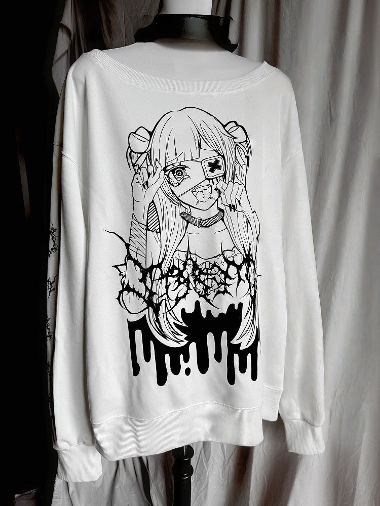 Landmine Girl Sweatshirt Oversized Printed White Style