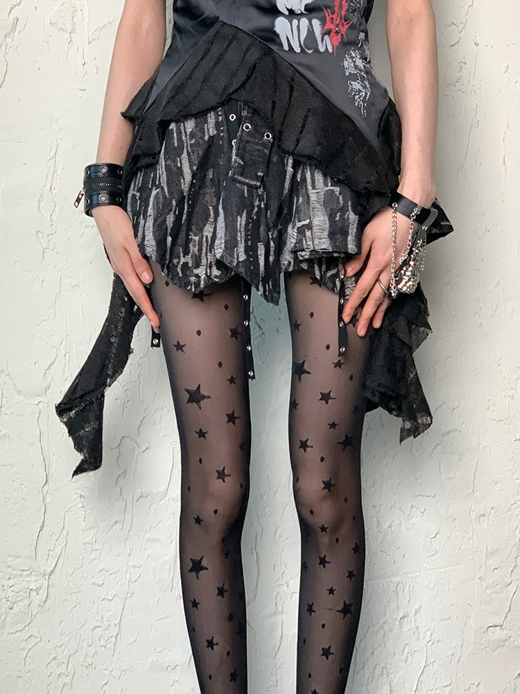 Tights Print Y2K Star Black