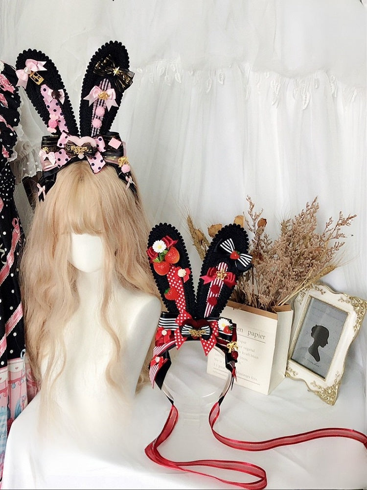 And Pattern Polka-Dot Details Bowknot KC Striped Ears Decorated Pink/RedBlack Star Bunny