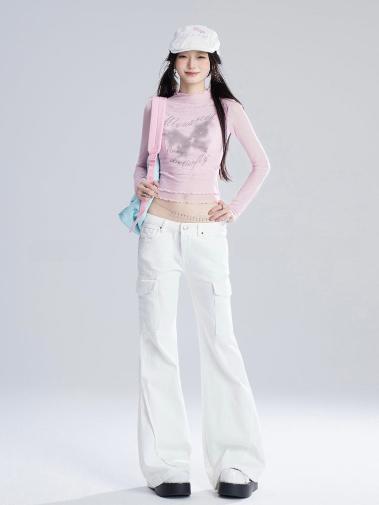 ジーンズ ホワイト ローフレアウエスト ヴィンテージ グラマラス