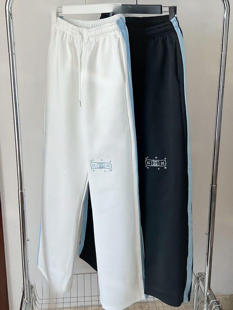 天使パンツ 星刺繍とバニーカット ホワイトブルー カイワイ ストレートレッグ