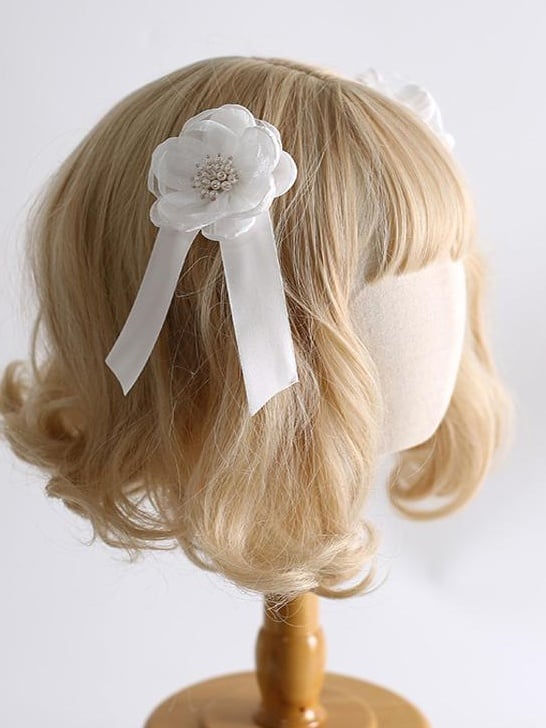 Pair Fresh Flower Hairclips A of Lolita White