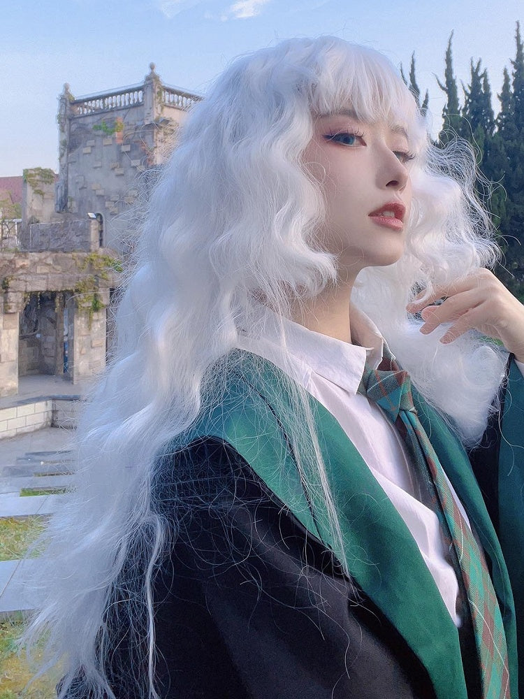 ウェーブロングホワイトフルウィッグ(前髪70cm)