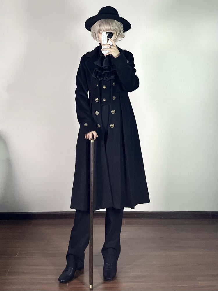 Schwarzer Ouji Fashion Lolita Gothic Prince Winterwollmantel