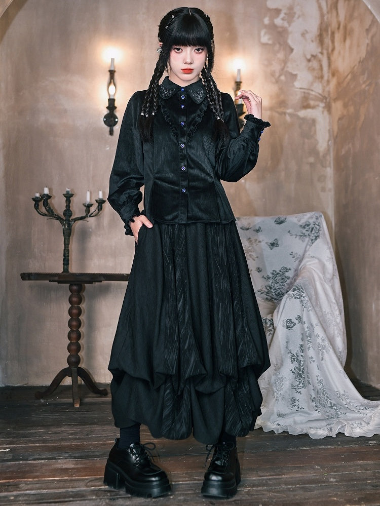 with Shirt Gothic Ruffle Sleeves Trim Black - Balloon