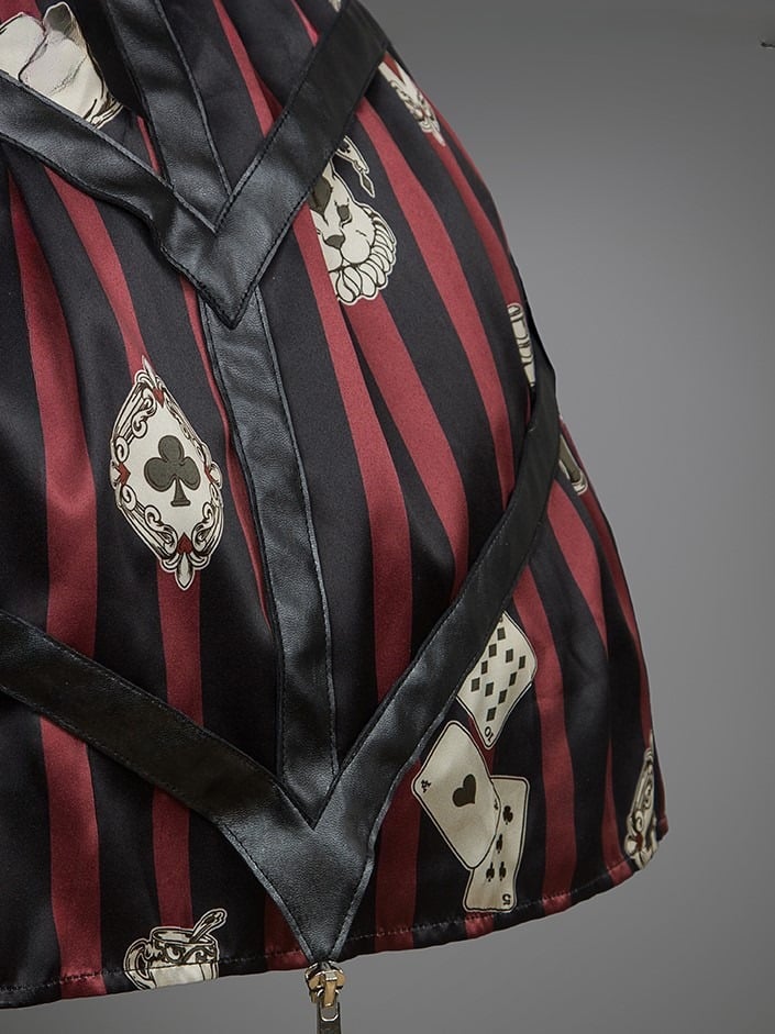 Card Punk Lolita Dress Red with Playing and Black Striped Prints