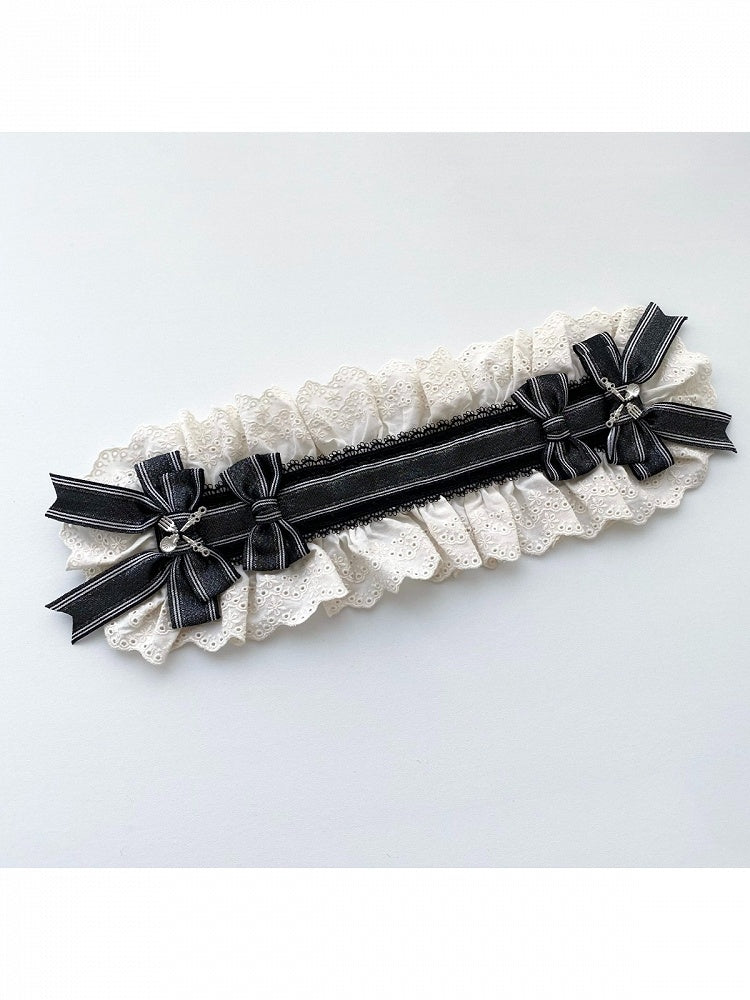 Striped Black and White Lolita Hairband with Cutlery Details - Vivian's Diary