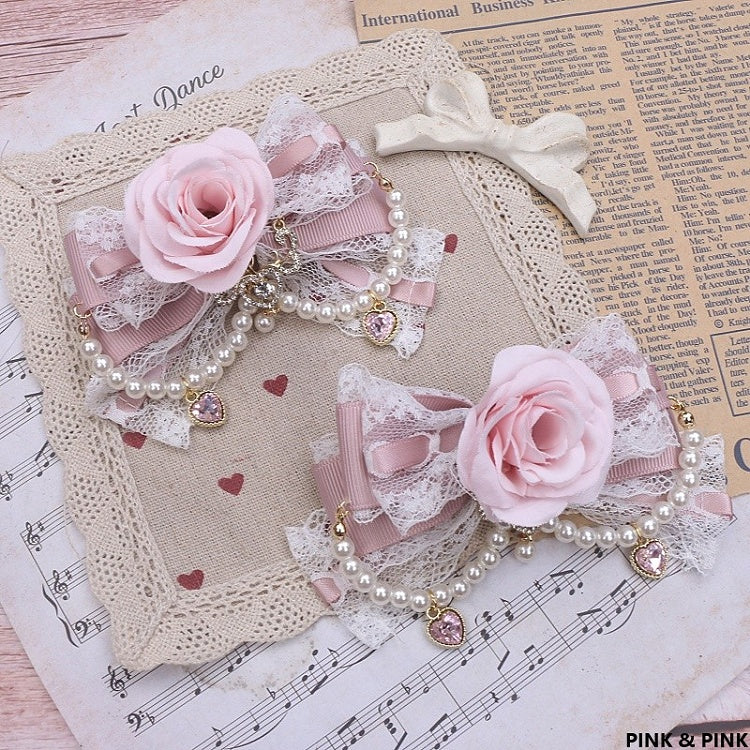 Floral Color Kei Pearl Hairclip 6 Options Chain Jirai Bowknot