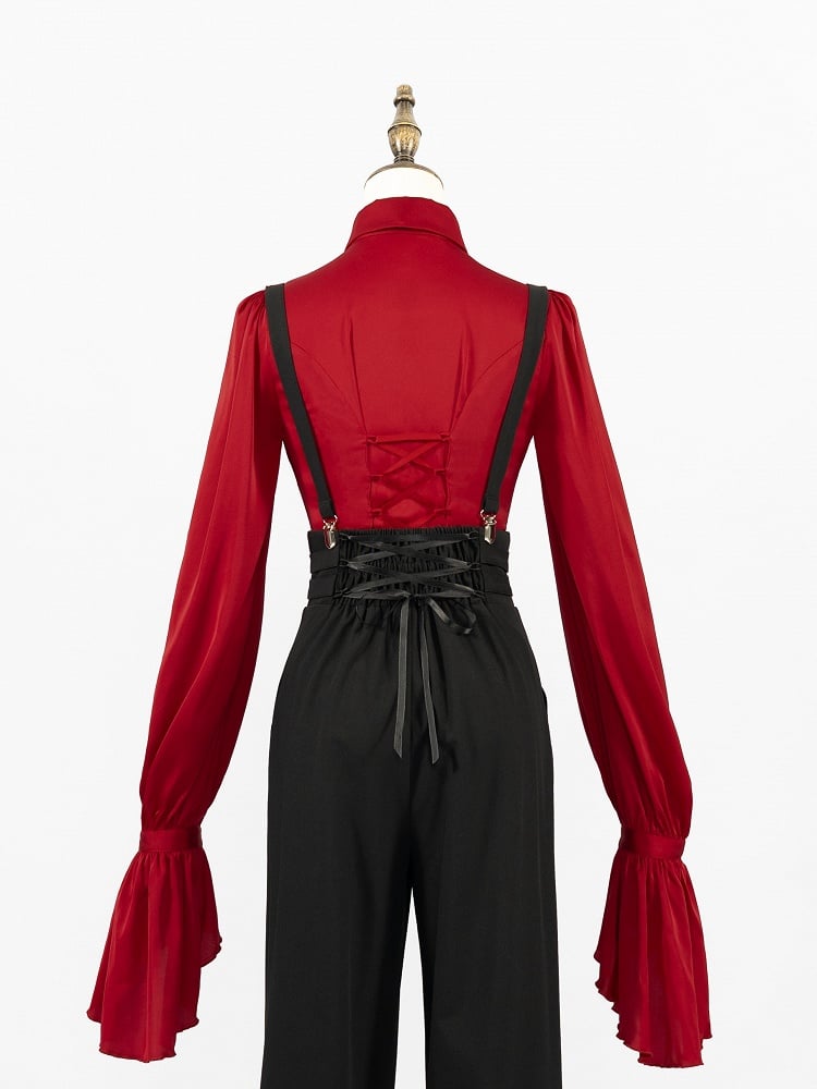 Black High-Waist Ouji Pants with Zip, Buckle Straps, and Shoulder Clips - DevilInspired Exclusive Collection