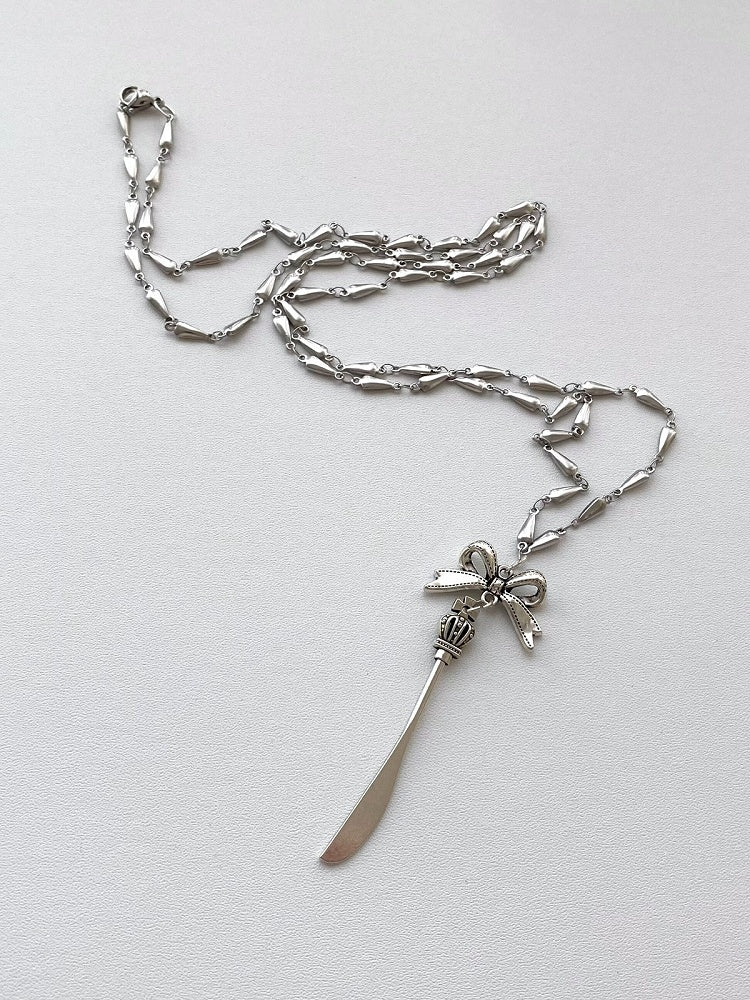 Silver Bow Necklace with Cutlery Pendant in Three Options - Vivian's Diary