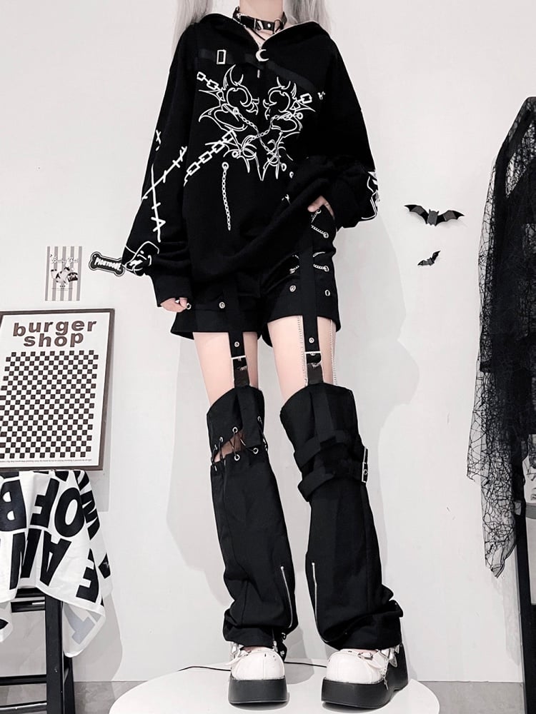 Hoodie Chains Punk Print Black/White