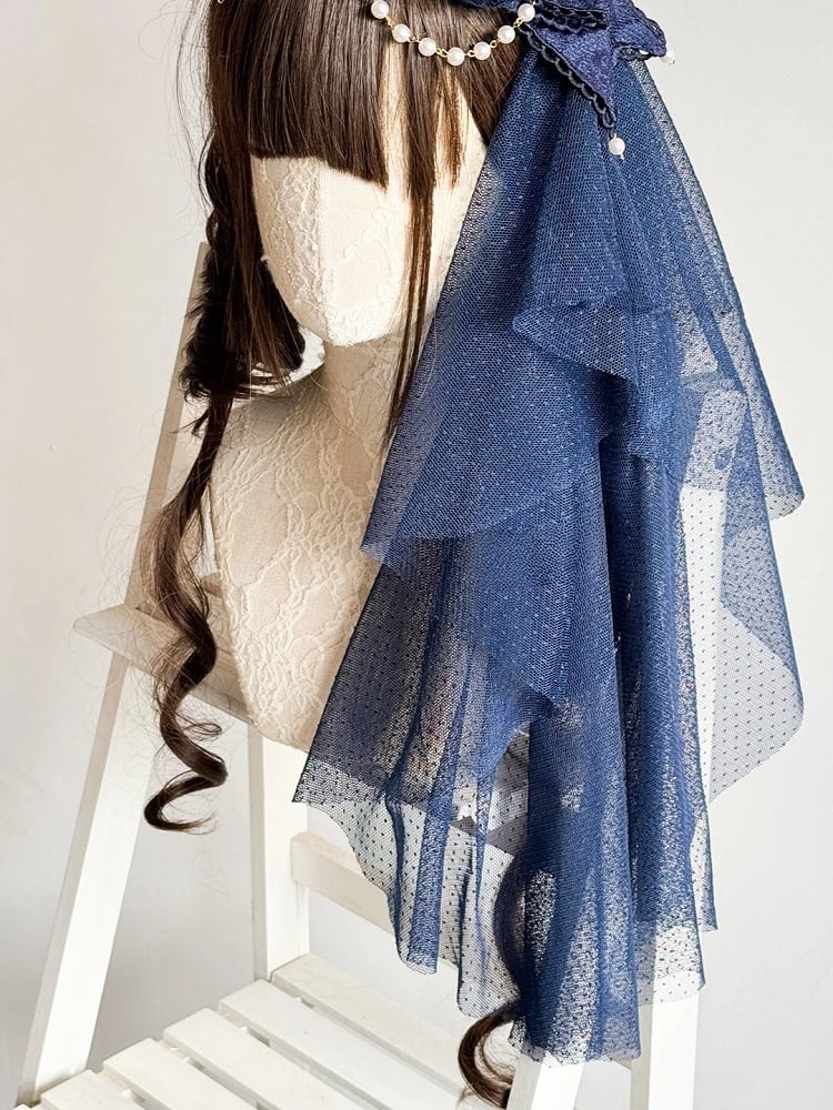 Dot Veil Lolita Blue Head Accents) Mesh (Polka Navy
