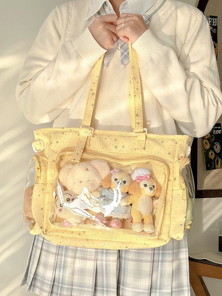 Transparent Design Star-shaped Pattern Window with Kawaii Ita Yellow Handbag Fashion