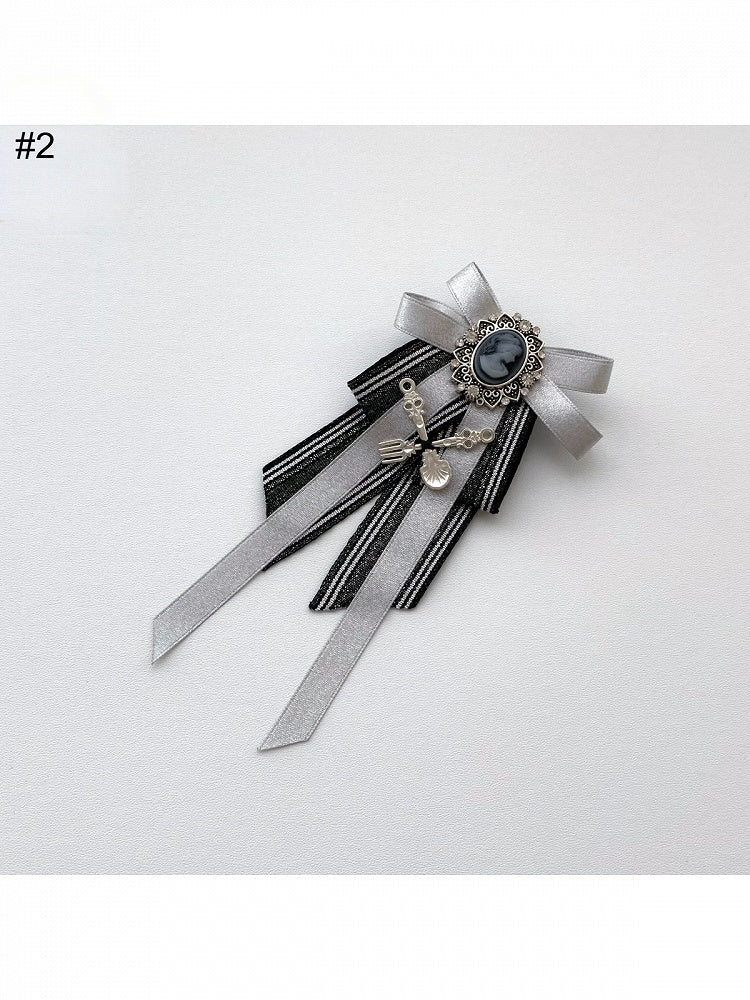 Gray Bow Cutlery Accent Lolita Brooch with Two Options - Vivian's Diary