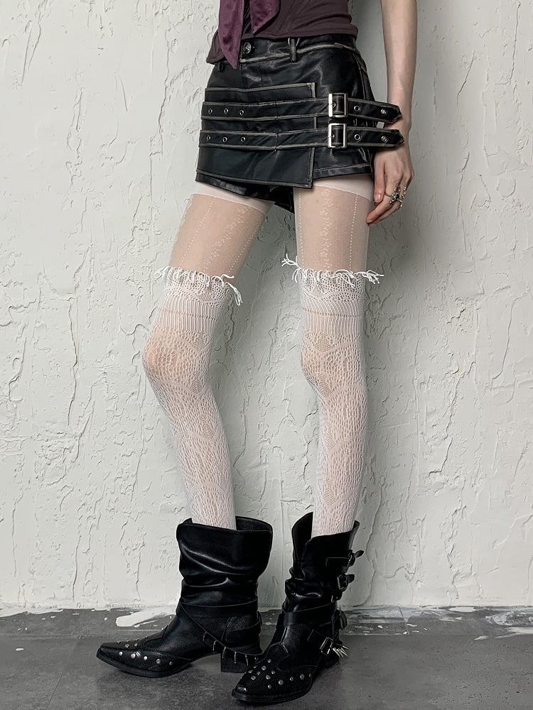 White/Black/Pink Floral Tights Y2K Polka-dot and Pattern