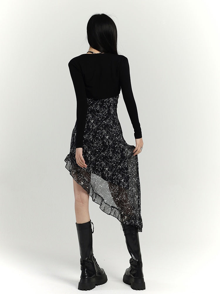 Gothic Black Open Placket Slim-Fitting Top