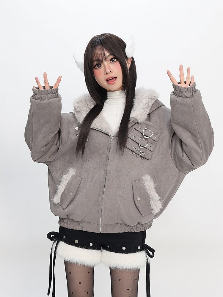 Grey Blouson Bunny lining - Bittersweet Hoodie Ear Jacket Y2K in Fleece