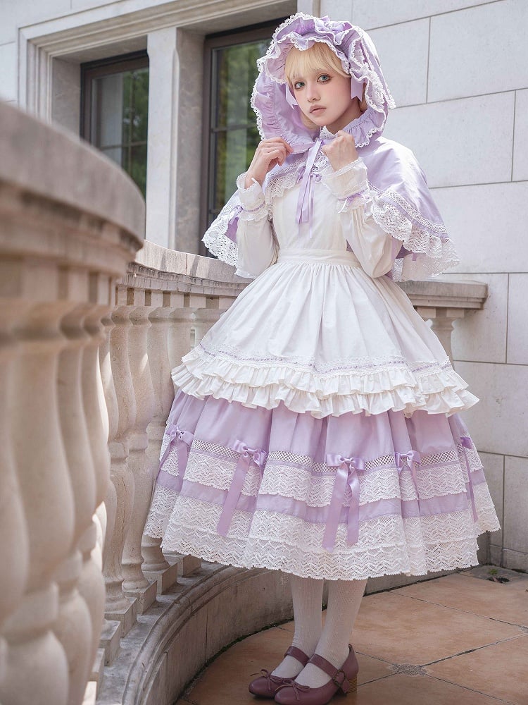 Short OP School Cotton Neck Dress Set Edward Old Purple Sleeves Lolita