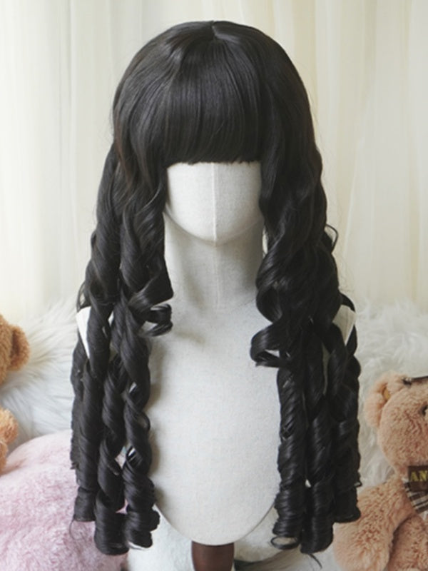 Hellblond/Blond/Dunkelbraun/Schwarz Lange römische Lockenperücke mit vollem Pony