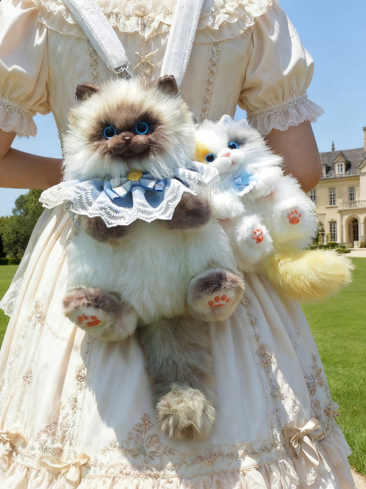 Cat Sitting Plush Bag Siamese Realistic Backpack/Crossbody