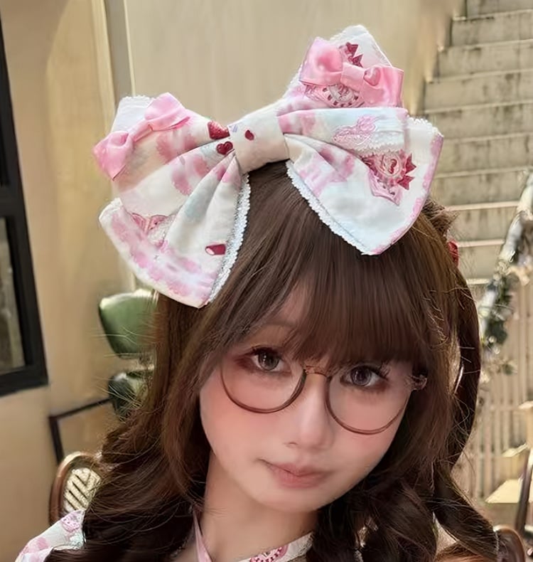 Rose / Cream / Crimson Lolita Bow Headband - Pastry Chef