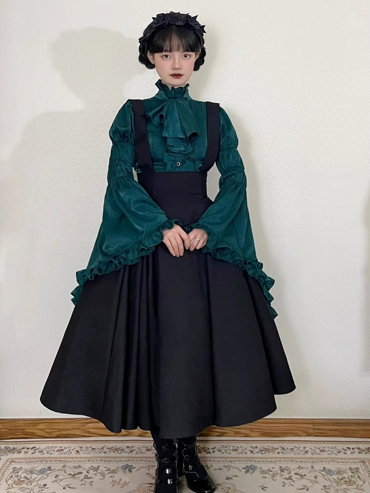 Straps High Skirt Lolita Long Black Overall Adjustable Waist