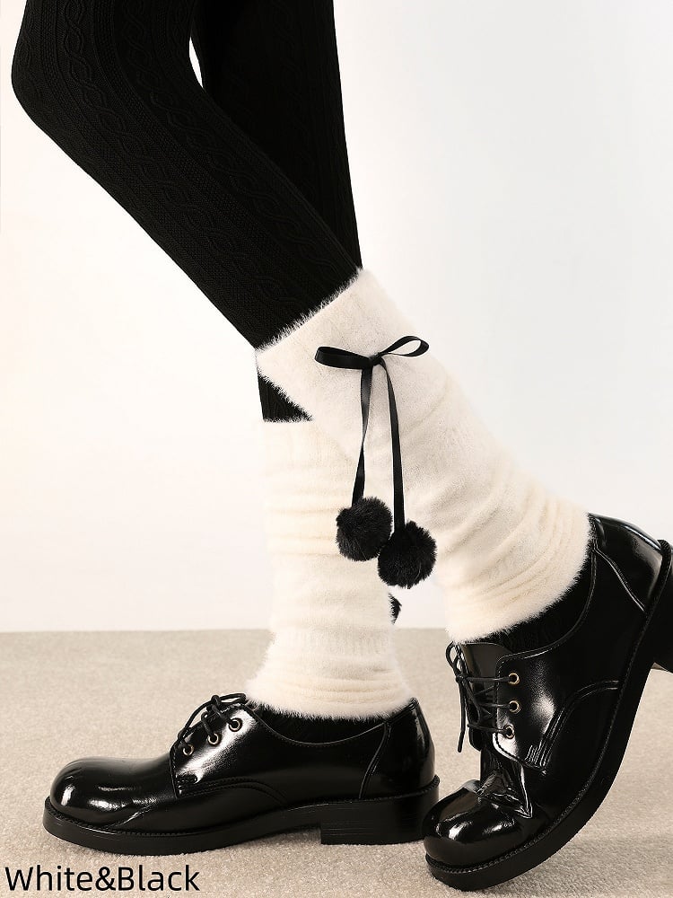 Slouchy Colors Fuzzy Warmers Leg Decoration 4 Pom-Pom