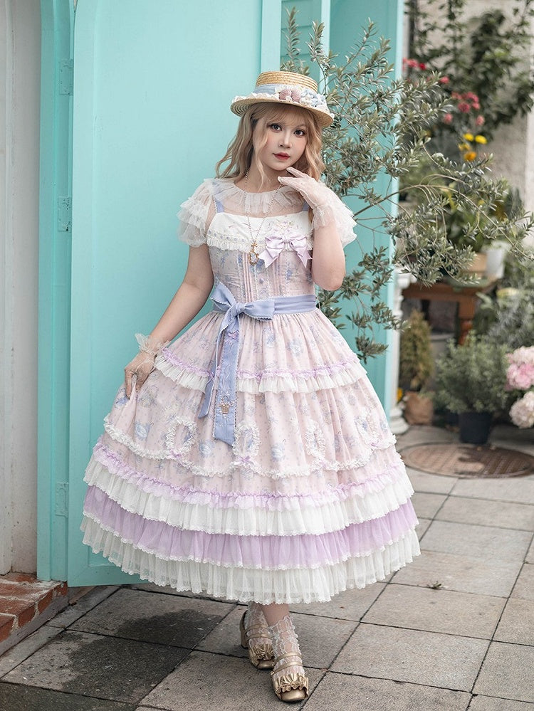 Embroidered Neckline JSK Dress with Layered Hem - Miss Point