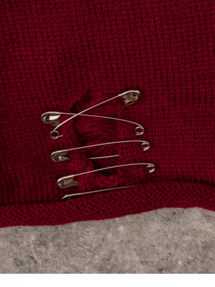 Dark Red Punk Ribbed Leg Warmers with Metal Buckle - Strange Sugar