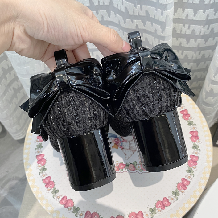 Black Bowknot Round Toe 5.5CM Block Heel Lolita Mary Janes