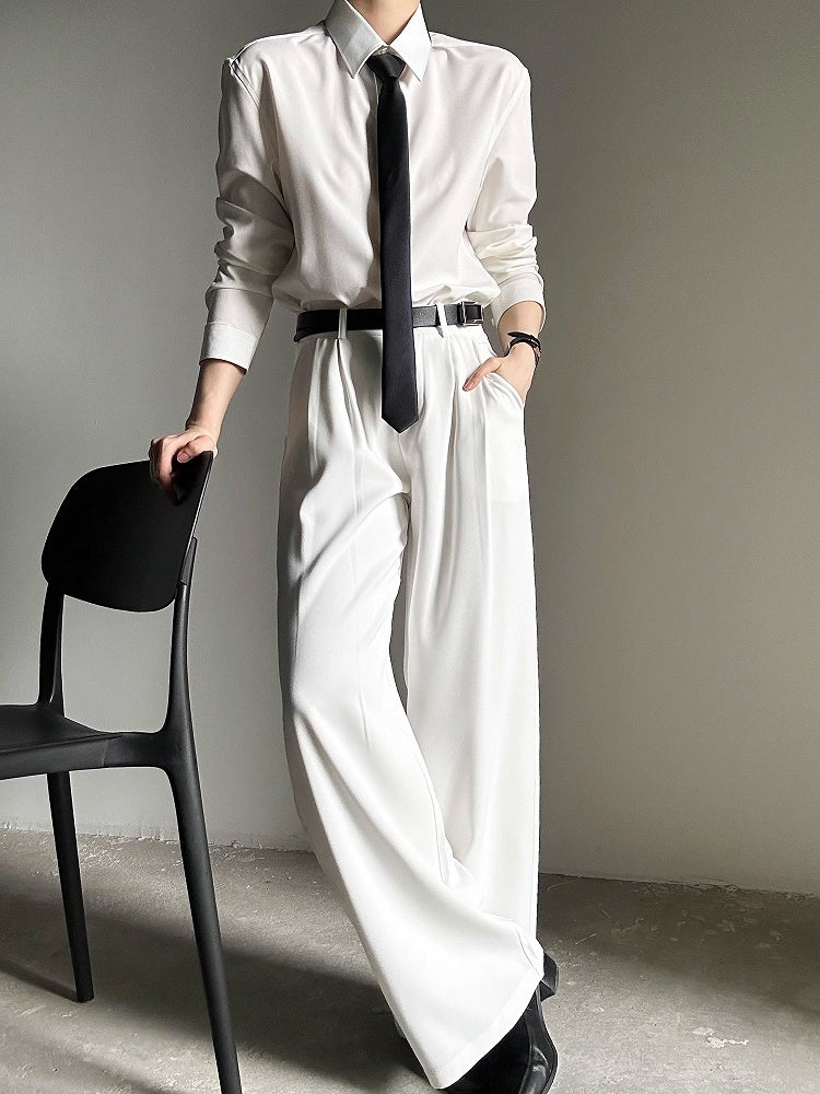 Lolita Pants Drape Luxurious Unisex Ouji with Wide-Leg White