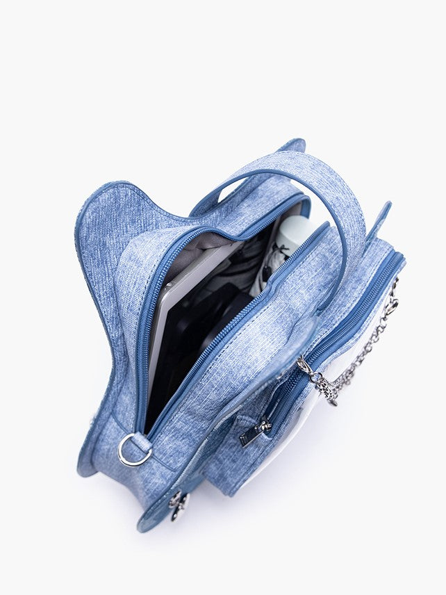 Heart Chain Accents Style Chic 2-Way Kawaii Blue Guitar-Shaped Ita Bag With Y2K