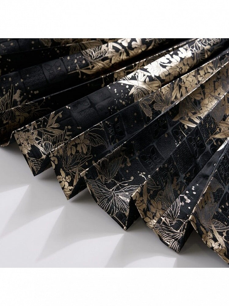 Black Mamian Skirt with Gold Floral Embellishment - San Sheng Du