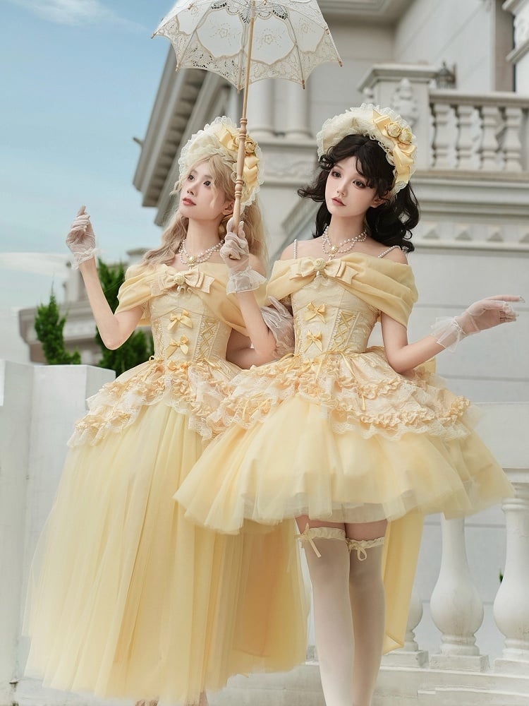 Yellow Princess Belle Boned Corset Top & Long Tulle Skirt Prom Full Set - With PUJI
