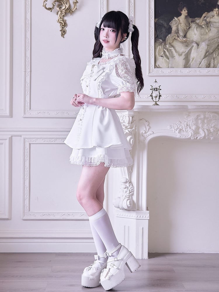 Shoulder Kei with Outfit Jirai Cutout Dress Side +Skirt Lace-up White Mini -