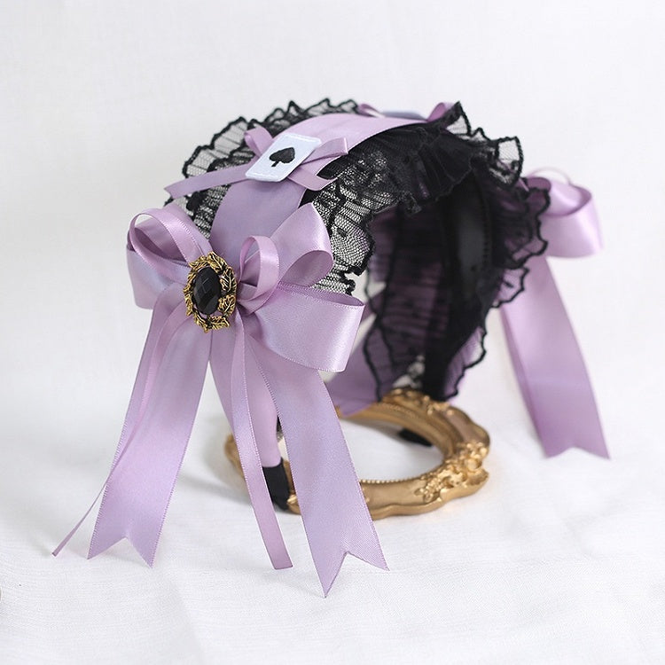 Black Lace Purple Bowknot KC with Poker Card Decorations