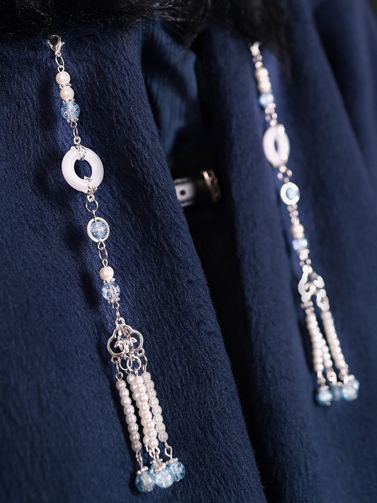 Beaded Chinese Chain White Tassel Style Design Accents - with Ring