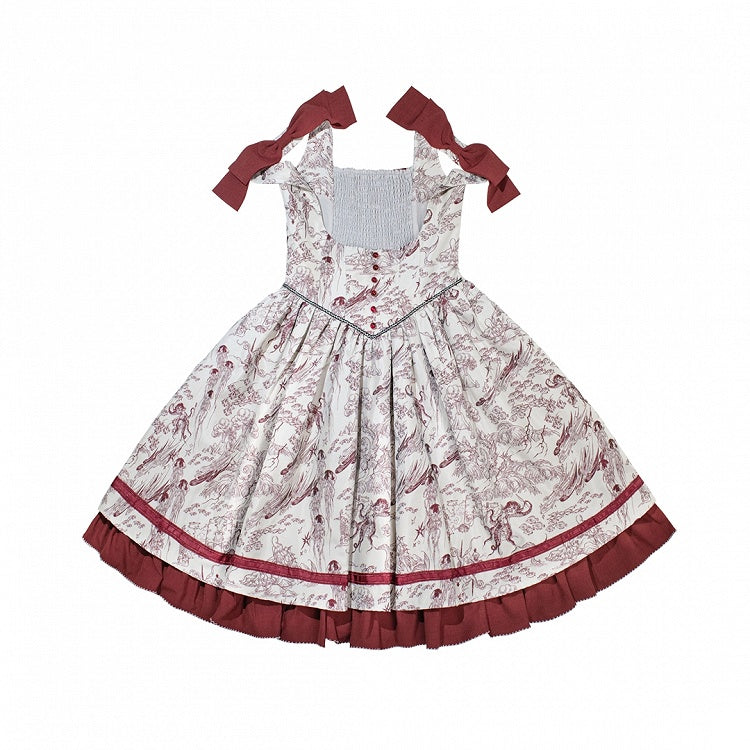 Lolita Waist Under Straps Red Jumper Basque Bust Bowknot Shoulder Skirt