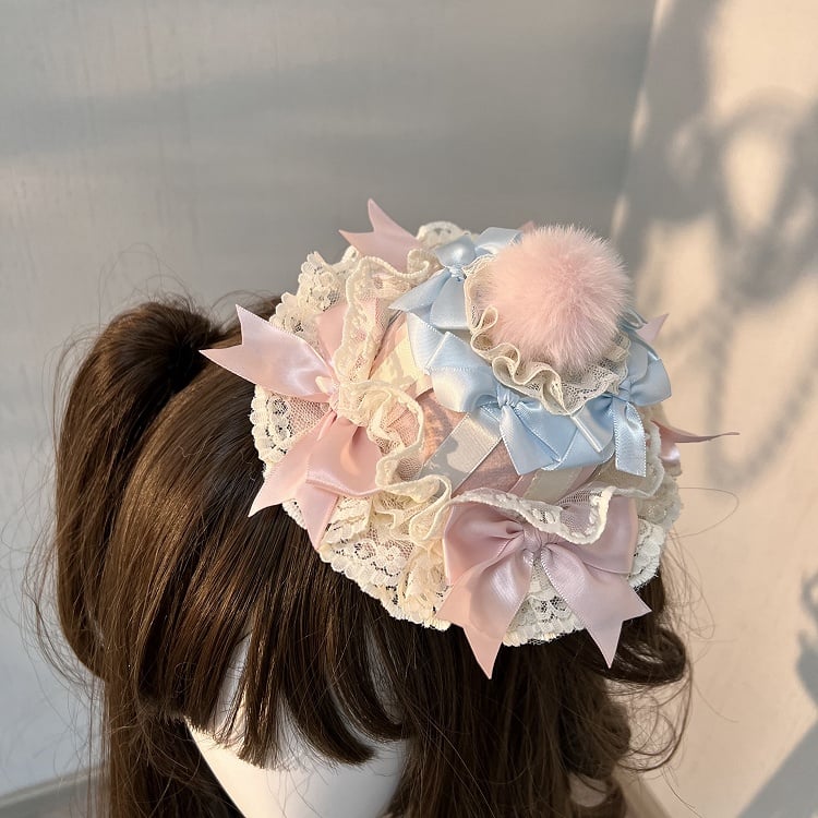 Pink Decorated Hat Mini and Blue Bows